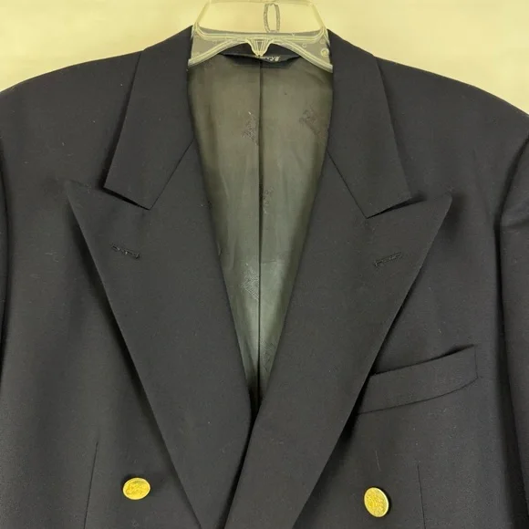 Burberrys Vintage Double Breasted Blazer Navy Gold Crest Buttons Men’s L - Picture 9 of 16